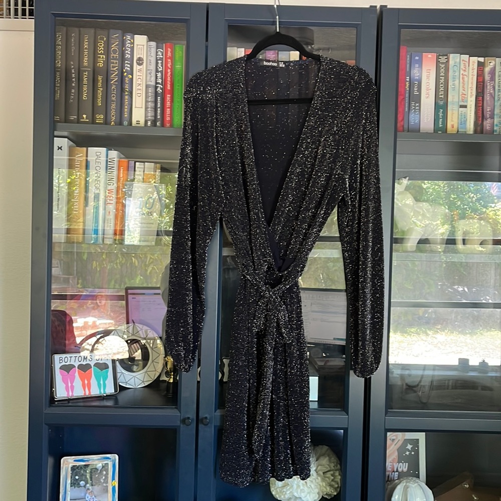 Boohoo Shimmer Faux Wrap Dress